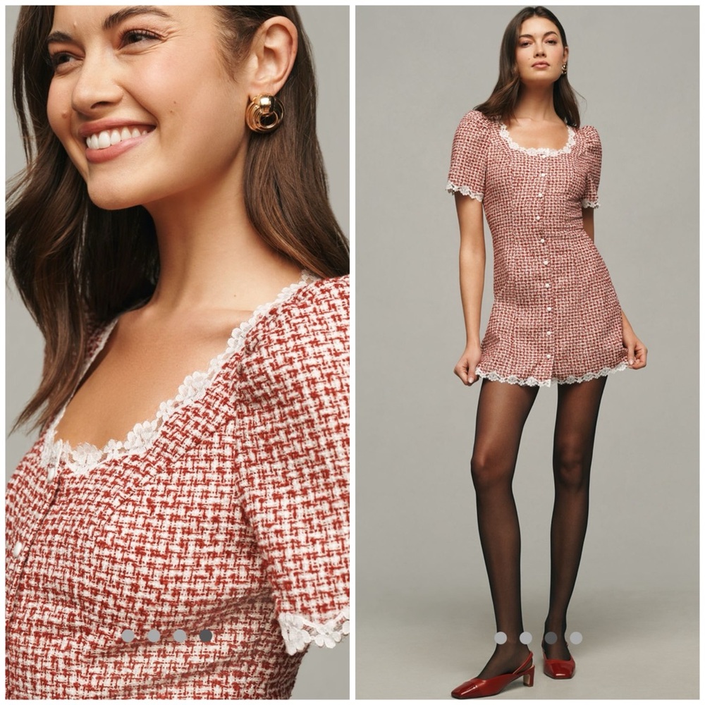 Reformation Annabella short sleeve Red and White Mini Dress - Picture 3 of 9